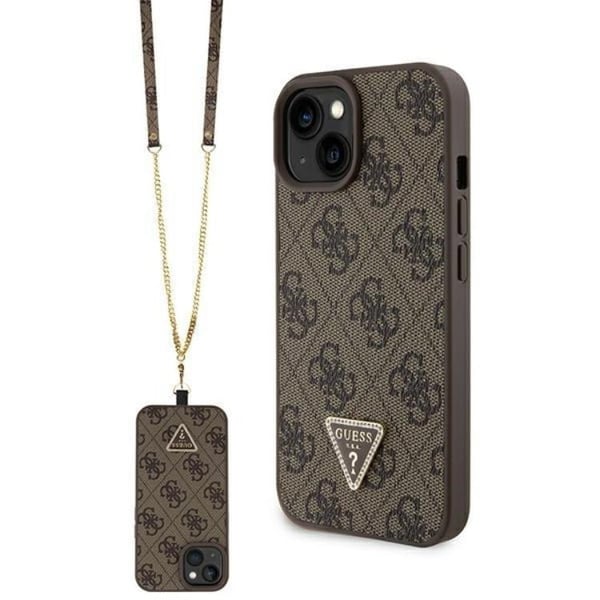 Guess Mobilskal till iPhone 15 Crossbody Metall Logo - Brun