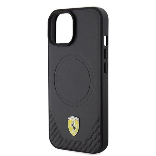 Ferrari Mobilskal till iPhone 15 Magsafe Carbon Metal Logo - Svart