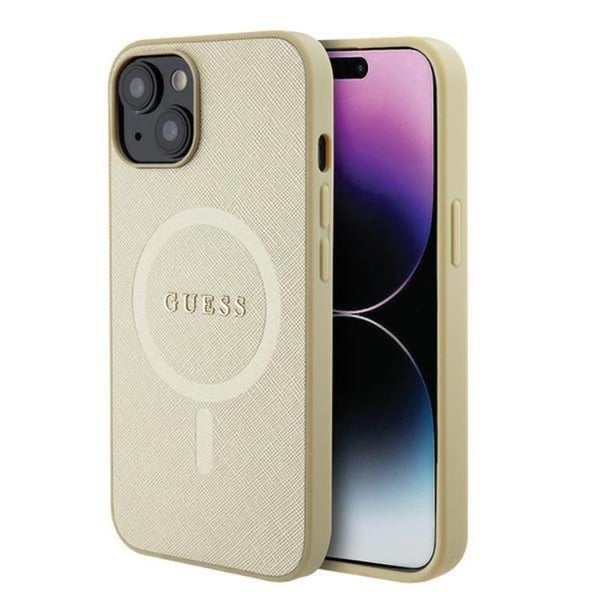 Guess Mobilskal till iPhone 15 Magsafe Saffiano - Guld