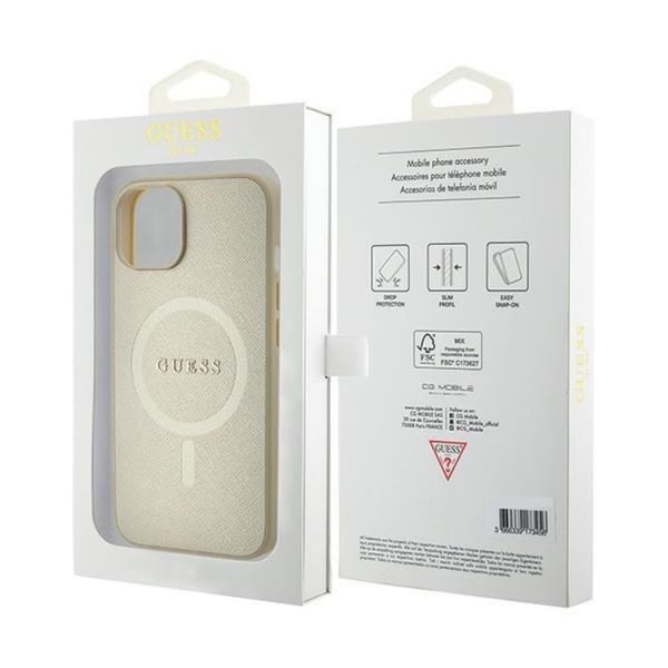 Guess Mobilskal till iPhone 15 Magsafe Saffiano - Guld