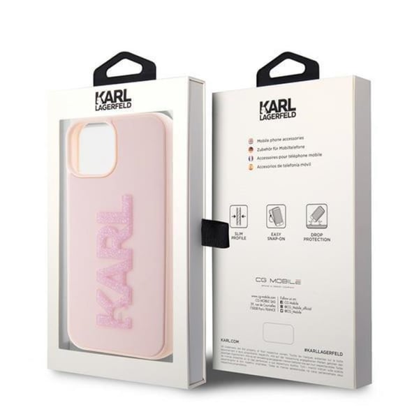 Karl Lagerfeld Mobilskal till iPhone 15 3D Glitter Logo - Rosa