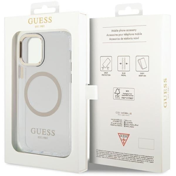 Guess Mobilskal till iPhone 12 Pro/12 Magsafe Metall Outline - Guld