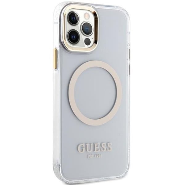 Guess Mobilskal till iPhone 12 Pro/12 Magsafe Metall Outline - Guld