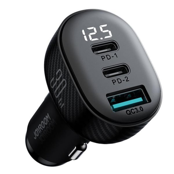 Joyroom Billaddare 30W 2x USB-C USB-A med Display - Svart