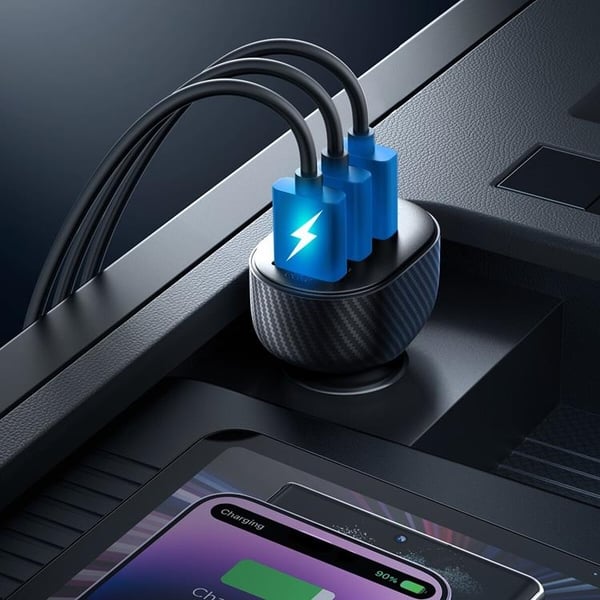 Joyroom Billaddare 3.4A 3x USB-A med Display - Svart