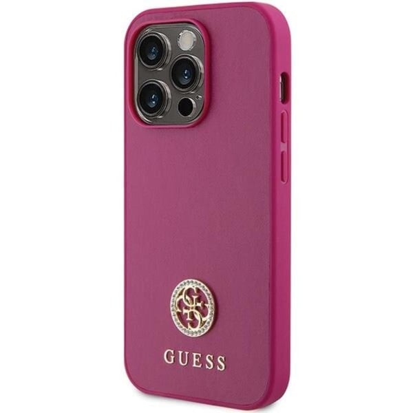 Guess Mobilskal till iPhone 15 Pro Max Strass Metal Logo - Rosa