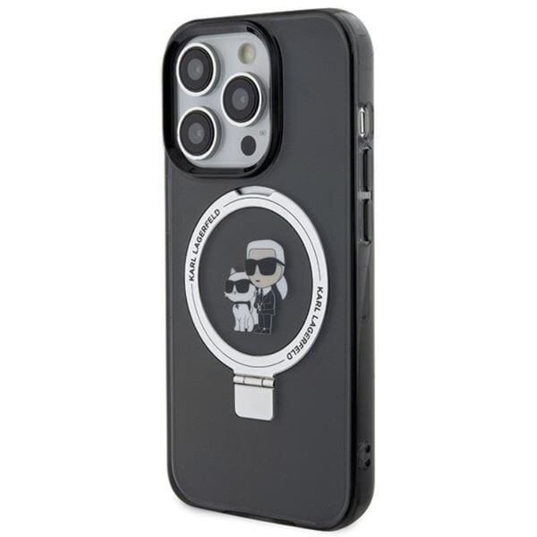 KARL LAGERFELD Mobilskal till iPhone 15 Pro Max MagSafe Ringställ - Svart