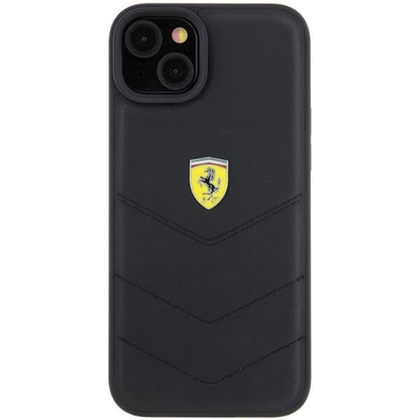 Ferrari Mobilskal till iPhone 15 Plus Quilted Metal Logo - Svart