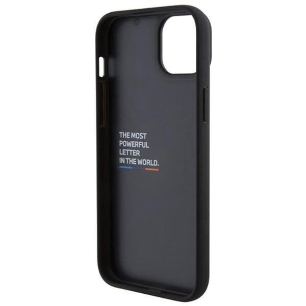BMW Mobilskal till iPhone 15 Plus Läder Stamp Tricolor - Svart