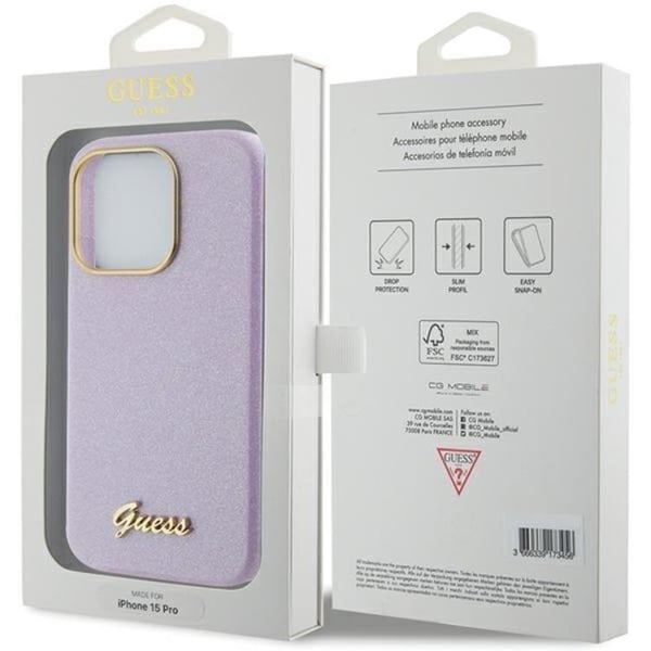 Guess Mobilskal till iPhone 15 Pro Max Glitter Glossy Script - Lila