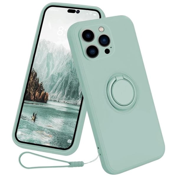 Mobilskal till iPhone 15 Pro Max Ringhållare Liquid Silikon - Cyan