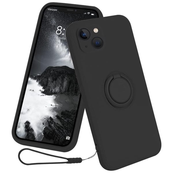 Mobilskal till iPhone 15 Ringhållare Liquid Silikon - Svart