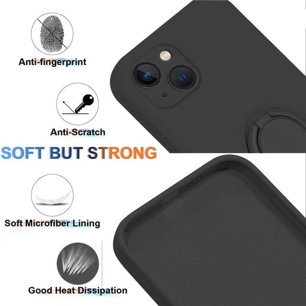 Mobilskal till iPhone 15 Plus Ringhållare Liquid Silikon - Svart