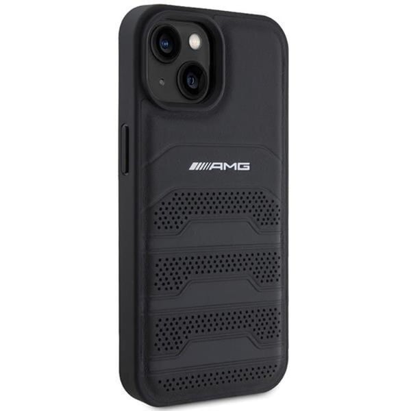 AMG Mobilskal till iPhone 15 Plus Läder Debossed Lines - Svart