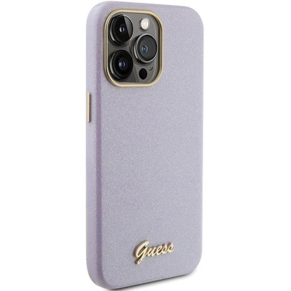 Guess Mobilskal till iPhone 15 Pro Glitter Glossy Script - Lila