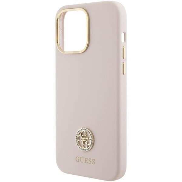 Guess Mobilskal till iPhone 15 Pro Max Silikon Logo Strass - Rosa