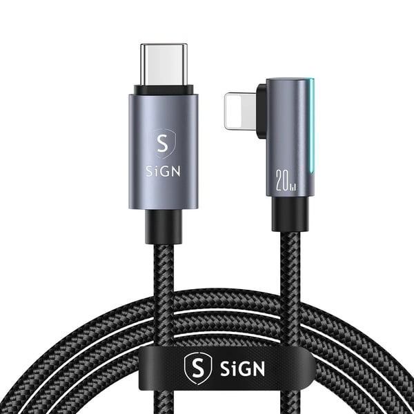 SiGN USB-C-Lightning-kaapeli 2m 20W Punottu - Musta