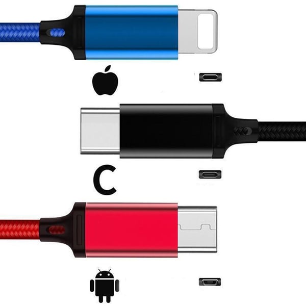 3 i 1 Multifunktionell Snabbladdnings Micro-USB/Lightning/Type-C
