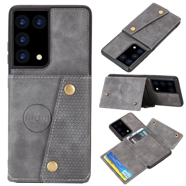 Samsung Galaxy S21 Ultra - Stilsäkert Skyddsskal med Korthållare