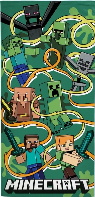 Badhandduk Minecraft 70x140cm 100% bomull Grön