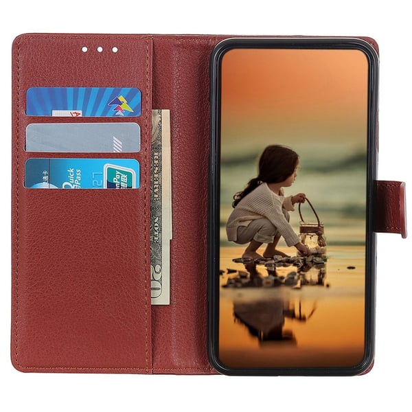 Galaxy S25 Plus / S24 Plus Fodral Litchi Läder Brun