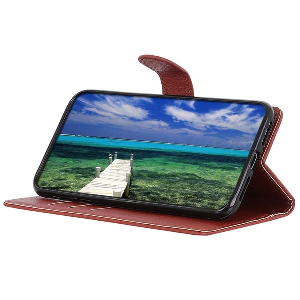 Galaxy S25 Plus / S24 Plus Fodral Litchi Läder Brun