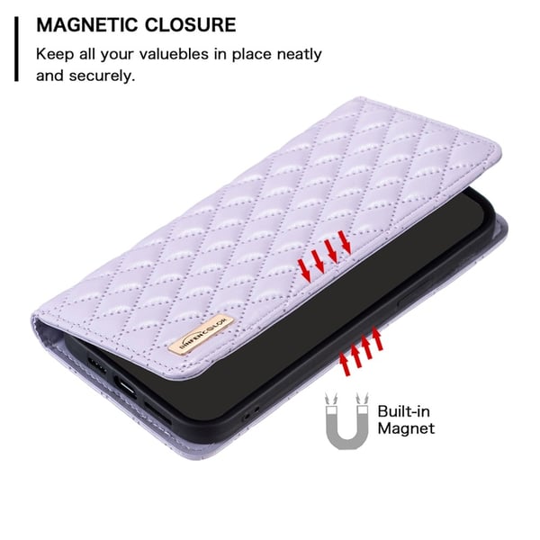 BINFEN Galaxy A35 5G Fodral Flip Diamond Läder Lila