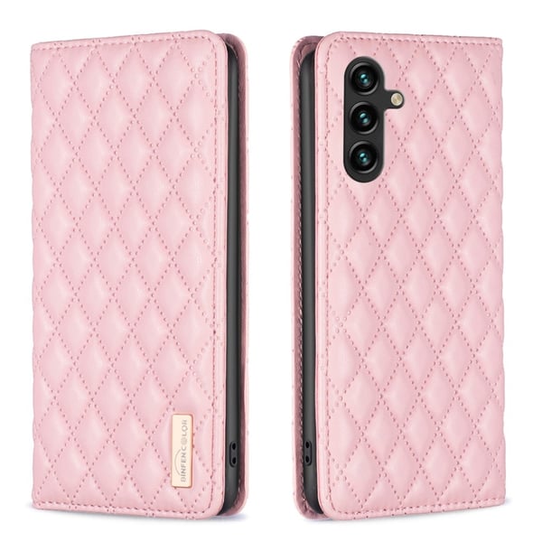 BINFEN Galaxy A35 5G Fodral Flip Diamond Läder Ljus Rosa