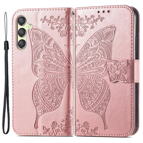 Samsung Galaxy A25 5G Fodral Läder Big Butterfly Roséguld Samsung Galaxy A25 5G Fodral Läder Big Butterfly Roséguld