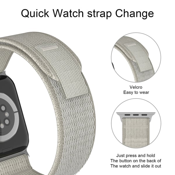 Apple Watch 42/44/45/46/49 mm Armband Nylon Trail Loop Ljus Grå
