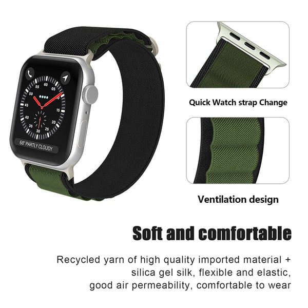 Apple Watch 42/44/45/46/49 mm Armband Alpine Pro Loop Svart/Grön
