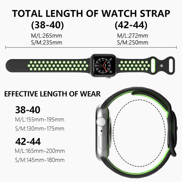 Sportarmband Dual-Color Apple Watch 42/41/40/38 mm (S/M) Svart/Grön