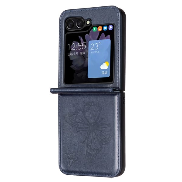 Galaxy Z Flip 6 / 7 FE Skal Fjäril Textur Mörk Blå