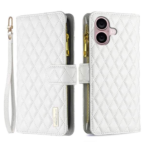 BINFEN iPhone 16 Plus Fodral Diamond Multifunktionell Vit