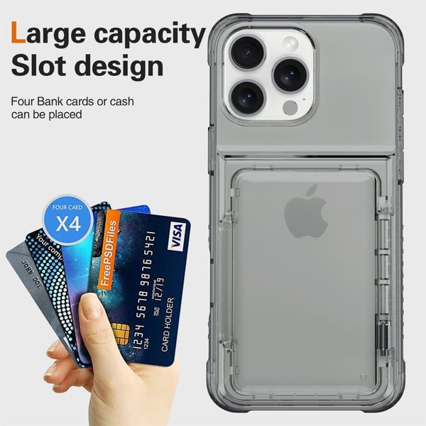 iPhone 16 Pro Max Skal Kickstand Med Kortfack Tonad Svart