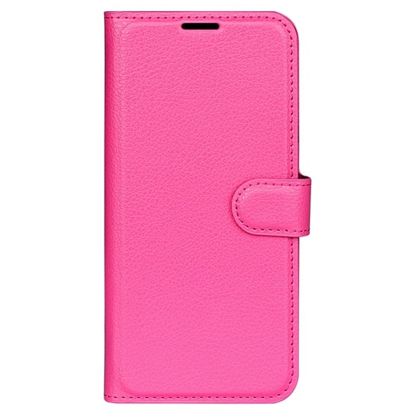 iPhone 16 Pro Max Fodral Litchi Läder Textur Rosa
