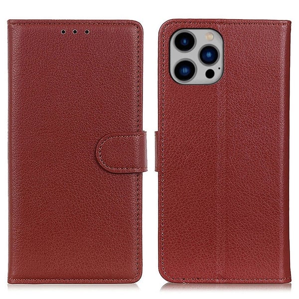 iPhone 16 Pro Max Fodral Läder Litchi Textur Brun