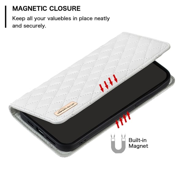 BINFEN iPhone 16 Pro Fodral Diamond Flip Läder Vit