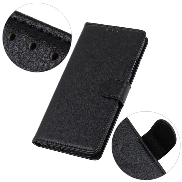 Google Pixel 10/10 Pro/9/9 Pro Fodral Litchi Läder Svart