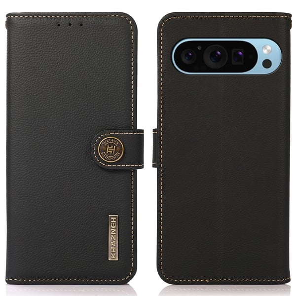 KHAZNEH Google Pixel 10/10 Pro/9/9 Pro Fodral RFID Äkta Läder Svart