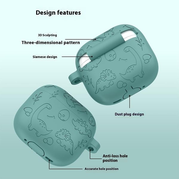 AirPods 4 Skal Med Dinosaurie Motiv Silikon Mörk Grön
