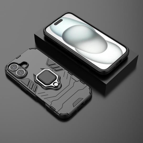 iPhone 16 Skal Hybrid Ring Armor Svart