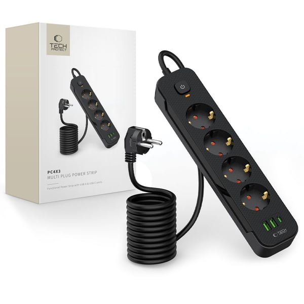 Tech-Protect 2 m Förgreningsdosa Med USB-C/USB-A Svart Tech-Protect 2 m Förgreningsdosa Med USB-C/USB-A Svart