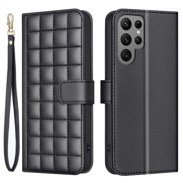 Samsung Galaxy S25 Ultra Fodral Läder Rutor Svart