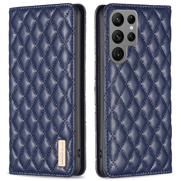 BINFEN Galaxy S25 Ultra Fodral Flip Diamond Läder Blå