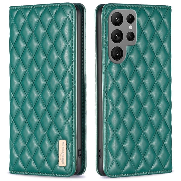 BINFEN Galaxy S25 Ultra Fodral Flip Diamond Läder Grön