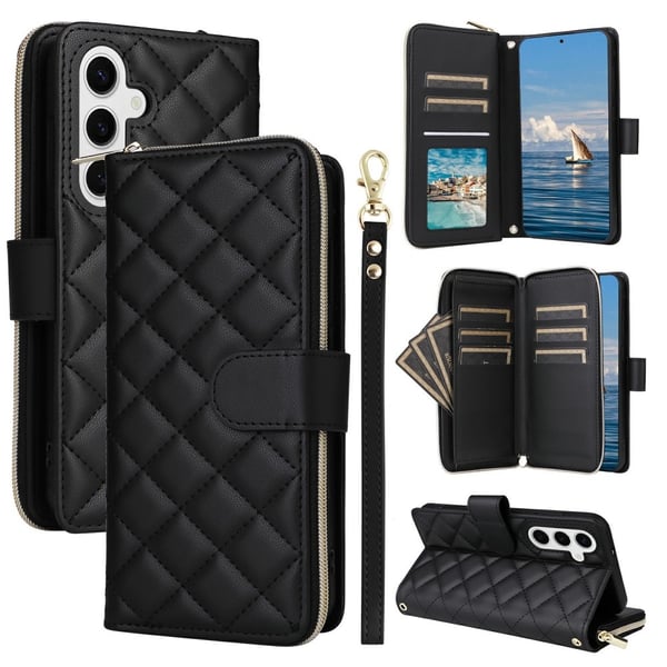 Samsung Galaxy S25 Fodral Rhombus Läder Svart Samsung Galaxy S25 Fodral Rhombus Läder Svart