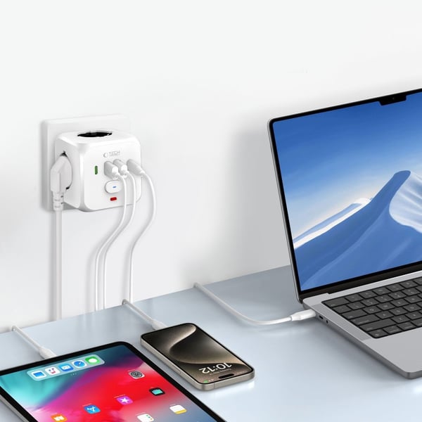 Tech-Protect Grendosa Med 3x Eluttag 2x USB-C + 2x USB-A Vit