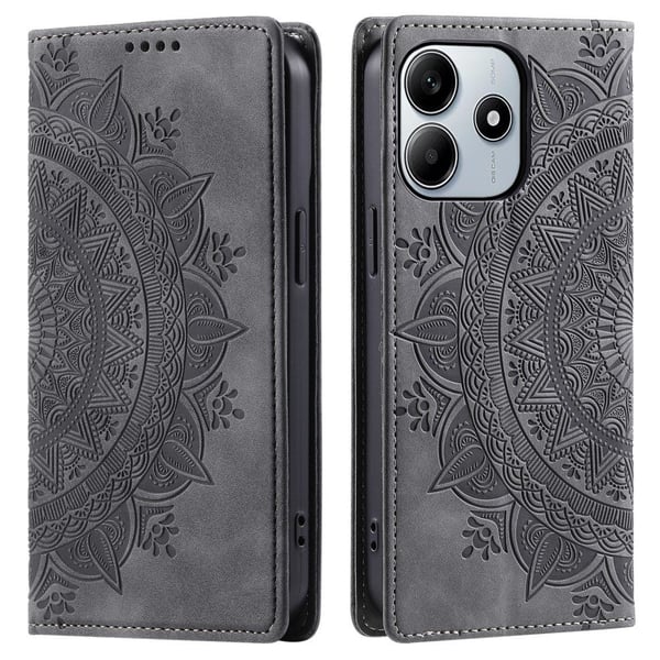 Xiaomi Redmi Note 14 4G Fodral Flip Mandala Läder Grå Xiaomi Redmi Note 14 4G Fodral Flip Mandala Läder Grå