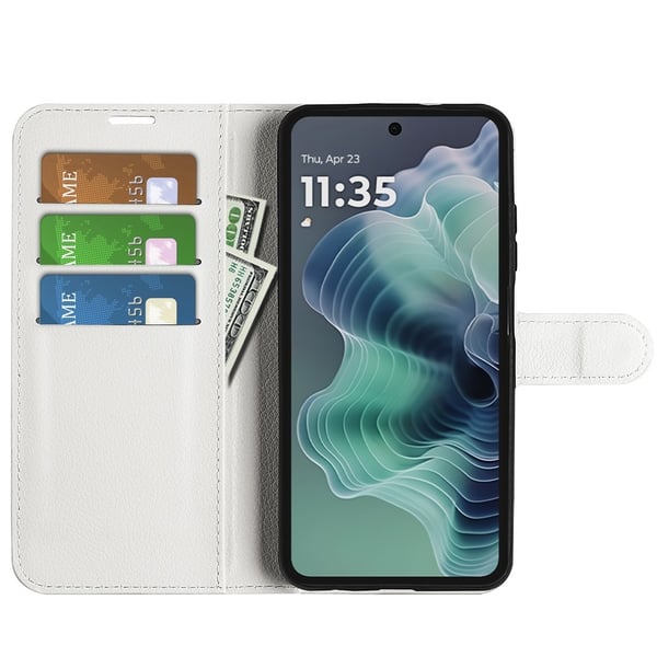 Motorola Moto G35 5G Fodral Litchi Läder Vit